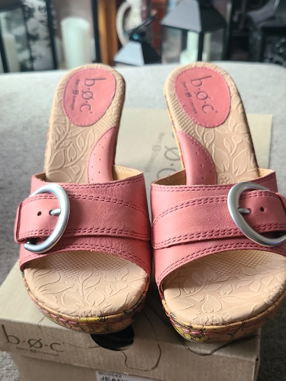 b.o.c. Pink Cork Wedge Slide Sandals with Buckle SIZE 9